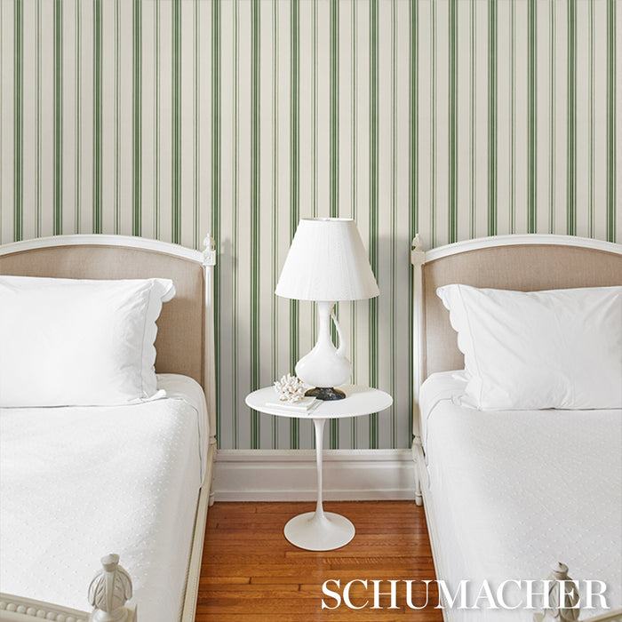 Schumacher Coco Stripe Green Wallpaper 5018190