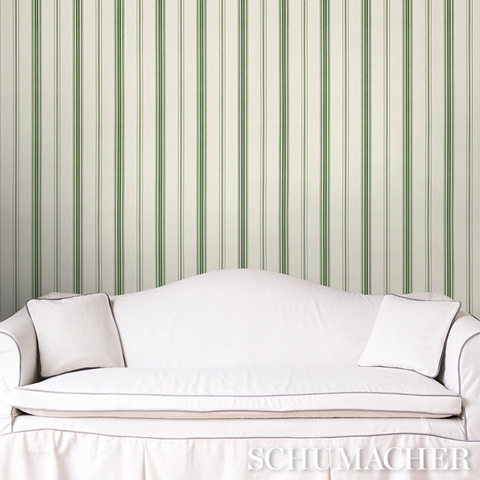 Schumacher Coco Stripe Green Wallpaper Sample 5018190