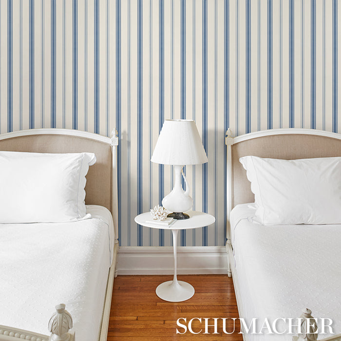 Schumacher Coco Stripe Indigo Wallpaper Sample 5018194