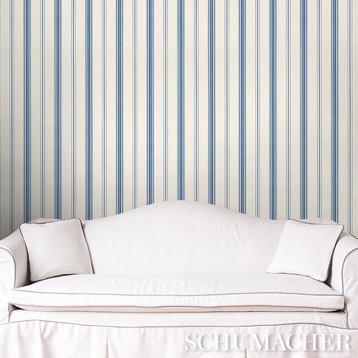 Schumacher Coco Stripe Indigo Wallpaper 5018194