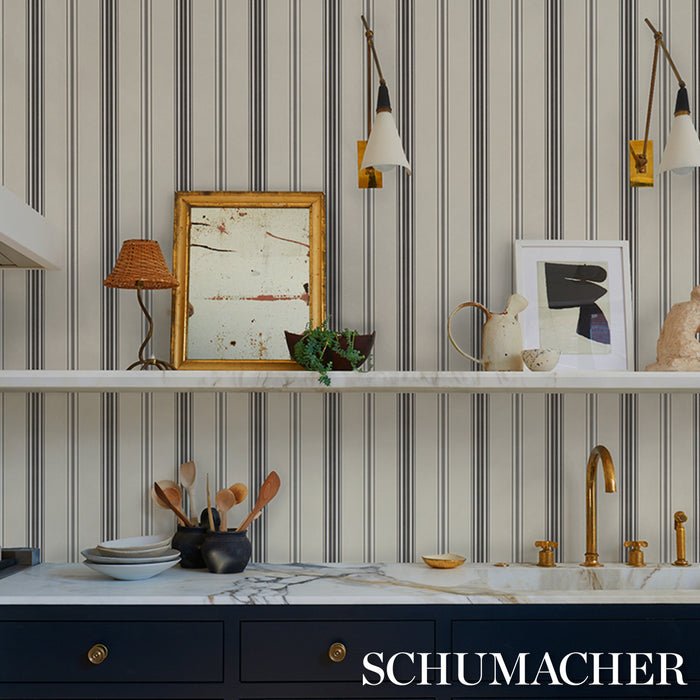 Schumacher Coco Stripe Graphite Wallpaper 5018195