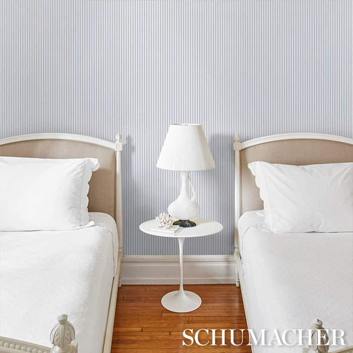 Schumacher Mathis Ticking Stripe Sky Wallpaper Sample 5018200