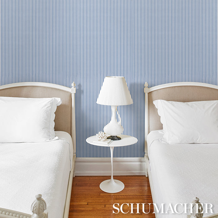 Schumacher Mathis Ticking Stripe Delft Wallpaper 5018201