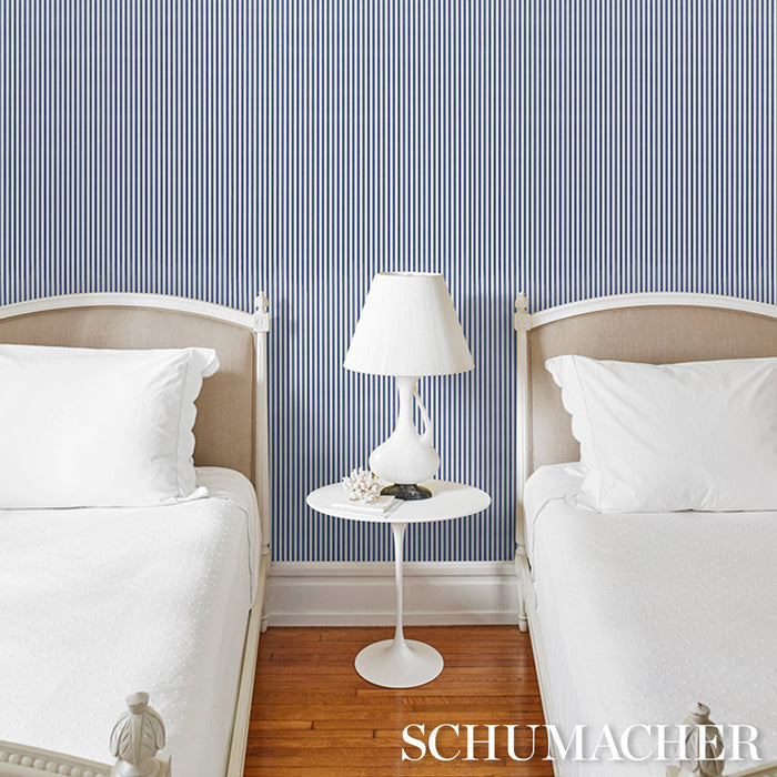 Schumacher Mathis Ticking Stripe Indigo Wallpaper 5018202