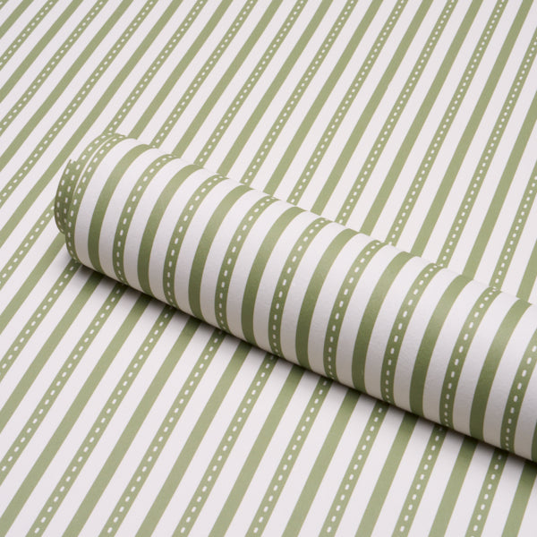 Schumacher Mathis Ticking Stripe Leaf Wallpaper Sample 5018203