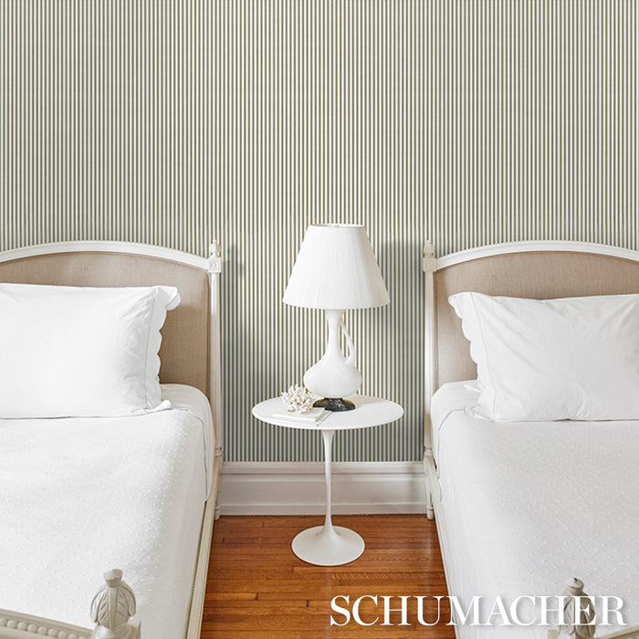 Schumacher Mathis Ticking Stripe Leaf Wallpaper Sample 5018203