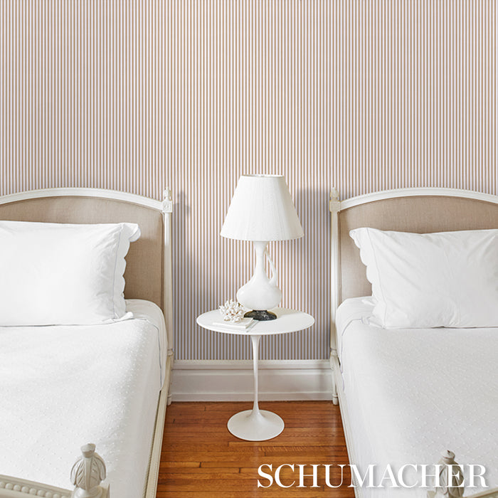 Schumacher Mathis Ticking Stripe Neutral Wallpaper Sample 5018204