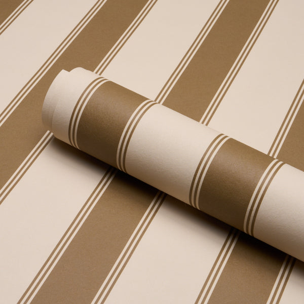Schumacher Rafe Stripe Chocolate Wallpaper Sample 5018210