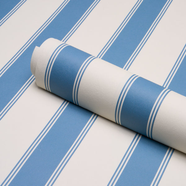 Schumacher Rafe Stripe Azure Wallpaper Sample 5018214