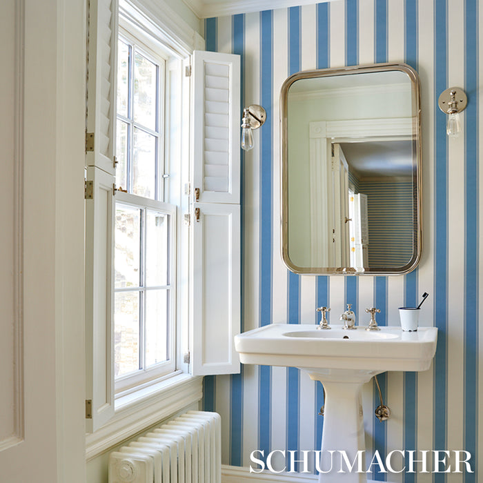 Schumacher Rafe Stripe Azure Wallpaper Sample 5018214