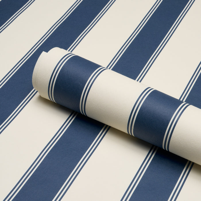 Schumacher Rafe Stripe Indigo Wallpaper Sample 5018215