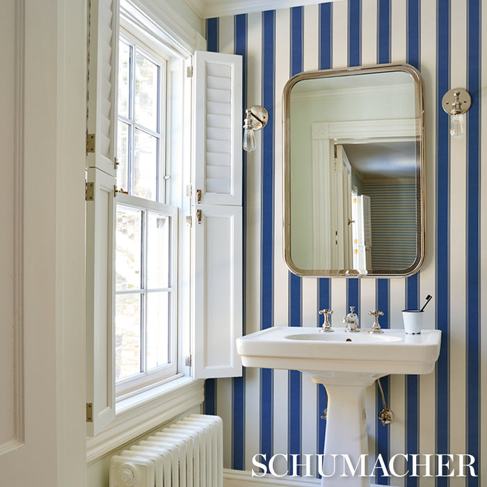 Schumacher Rafe Stripe Indigo Wallpaper Sample 5018215