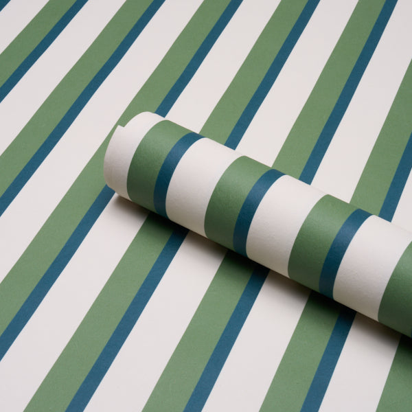 Schumacher Rigsby Stripe Peacock Wallpaper Sample 5018220
