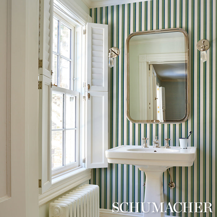 Schumacher Rigsby Stripe Peacock Wallpaper 5018220