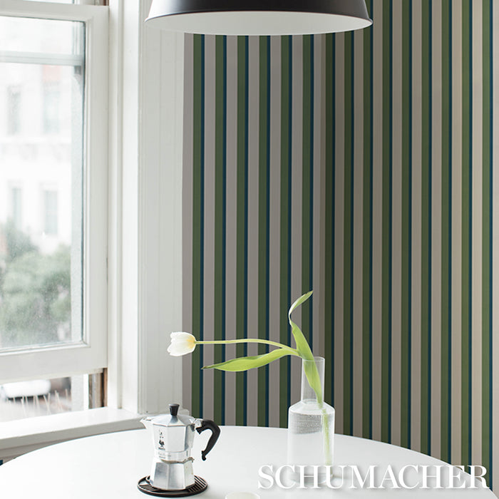 Schumacher Rigsby Stripe Peacock Wallpaper 5018220