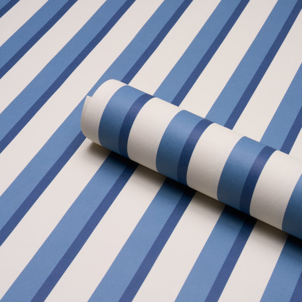 Schumacher Rigsby Stripe Delft Wallpaper Sample 5018221