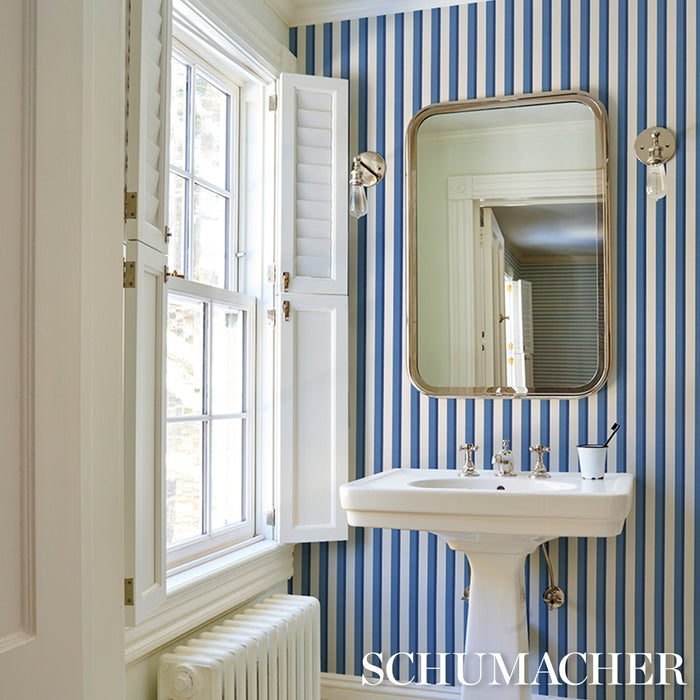 Schumacher Rigsby Stripe Delft Wallpaper Sample 5018221