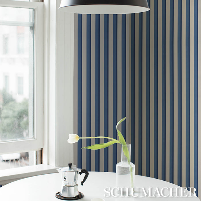 Schumacher Rigsby Stripe Delft Wallpaper Sample 5018221