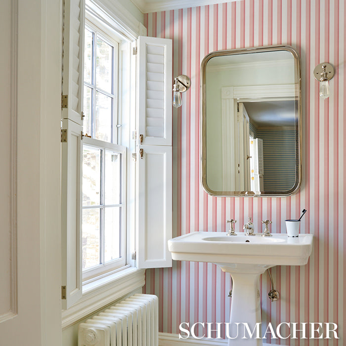 Schumacher Rigsby Stripe Pink Wallpaper Sample 5018222