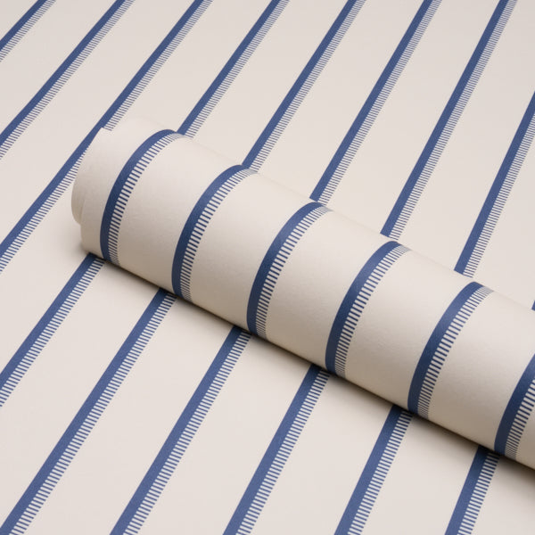 Schumacher Tyla Stripe Indigo Wallpaper Sample 5018234