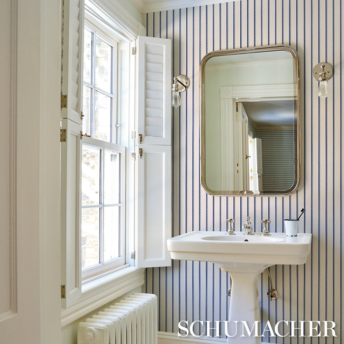 Schumacher Tyla Stripe Indigo Wallpaper Sample 5018234