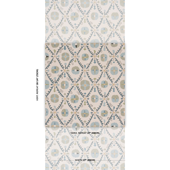 Schumacher Amal Calm Blue/Laurel Green Wallpaper 5018281