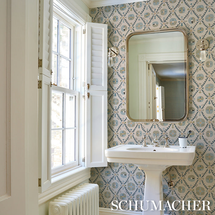 Schumacher Amal Calm Blue/Laurel Green Wallpaper 5018281