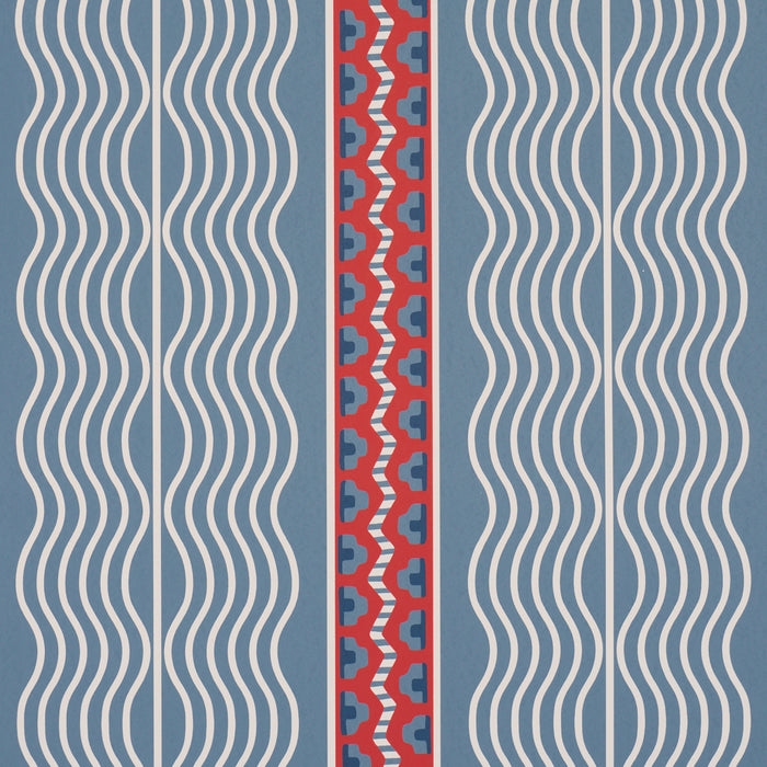 Schumacher Creme Anglaise French Red & Blue Wallpaper 5018300