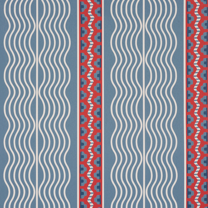 Schumacher Creme Anglaise French Red & Blue Wallpaper Sample 5018300