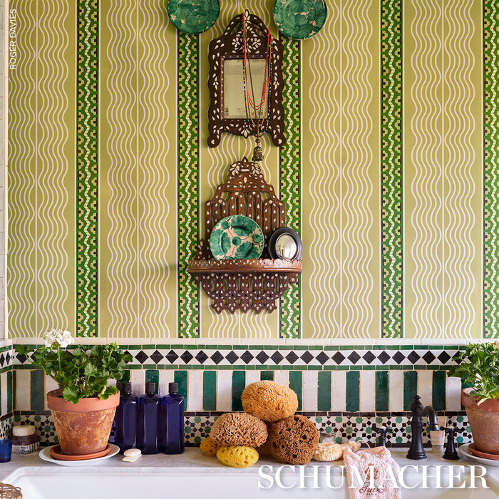 Schumacher Creme Anglaise Juniper Green Wallpaper Sample 5018301