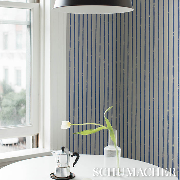 Schumacher Springs Stripe Navy Wallpaper 5018350
