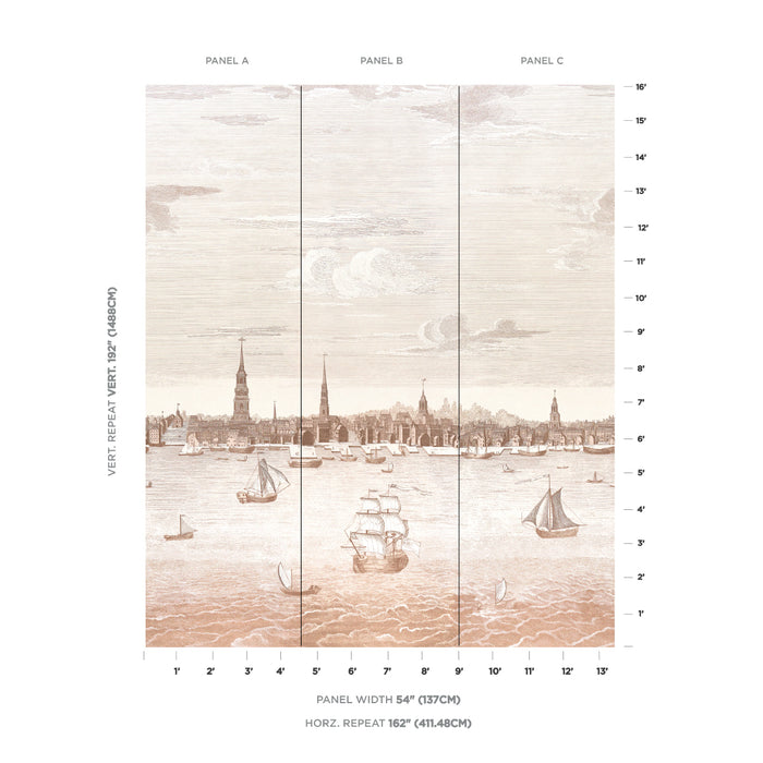 Schumacher Philadelphia Harbor 3 Panel Set Sepia Wallpaper 5018391