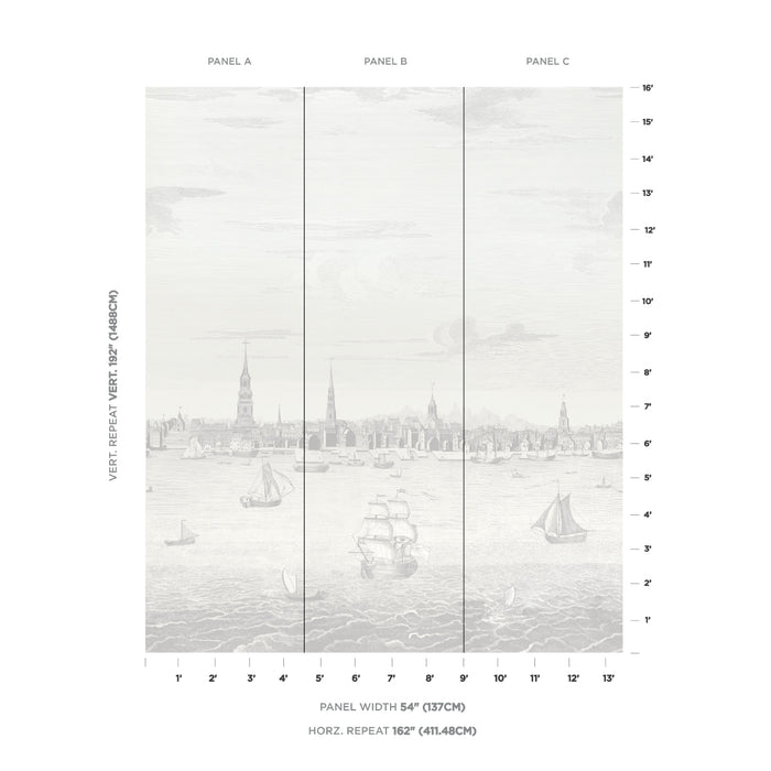 Schumacher Philadelphia Harbor 3 Panel Set Grey Wallpaper 5018392