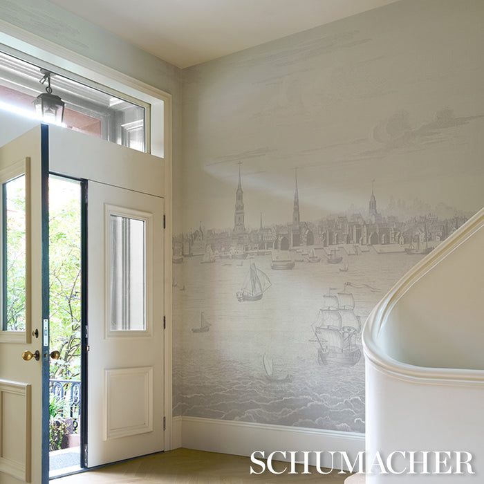 Schumacher Philadelphia Harbor 3 Panel Set Grey Wallpaper Sample 5018392