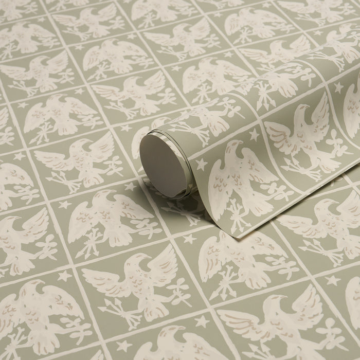 Schumacher Barton'S Eagle Hand Print Green Wallpaper Sample 5018400