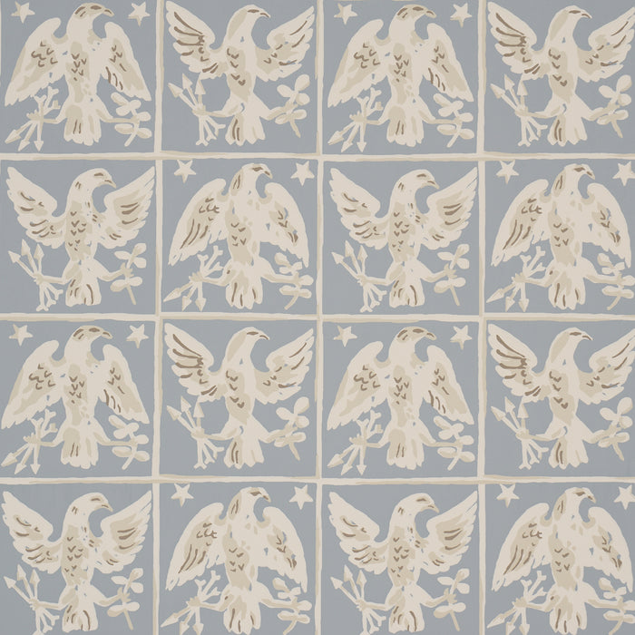 Schumacher Barton'S Eagle Hand Print Blue Wallpaper Sample 5018402