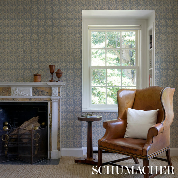 Schumacher Barton'S Eagle Hand Print Blue Wallpaper Sample 5018402