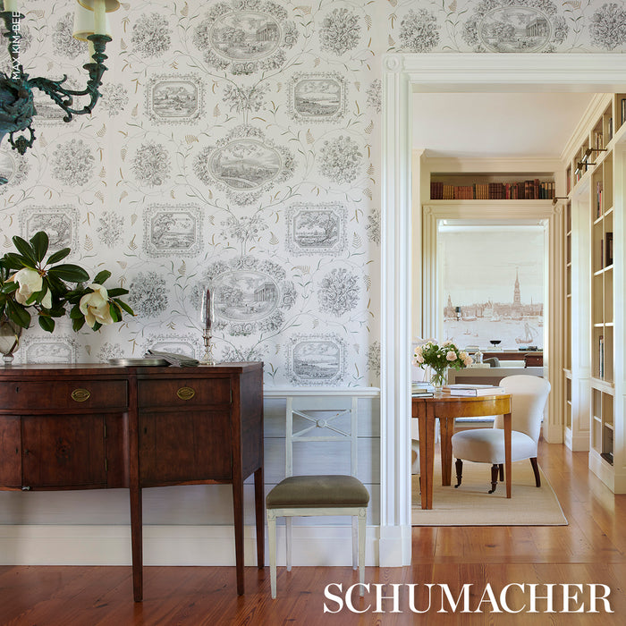 Schumacher Century Scenic Toile Black Wallpaper 5018410