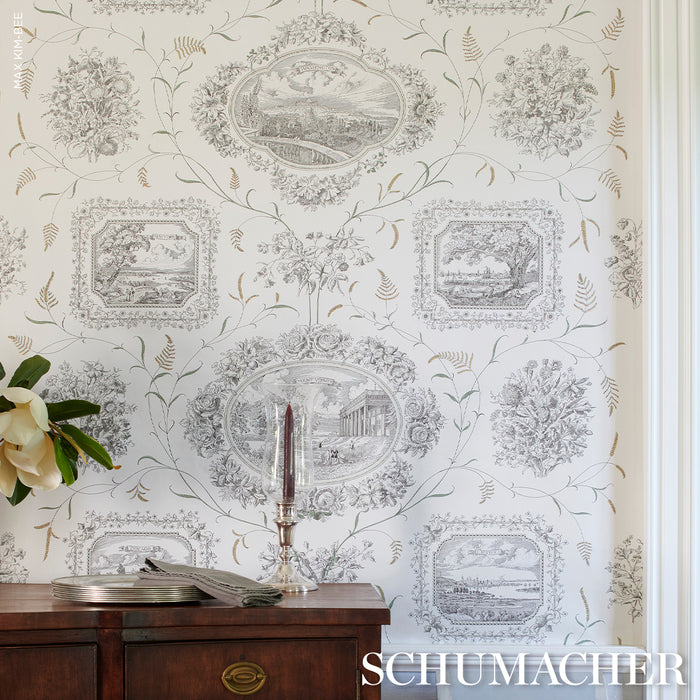 Schumacher Century Scenic Toile Black Wallpaper 5018410