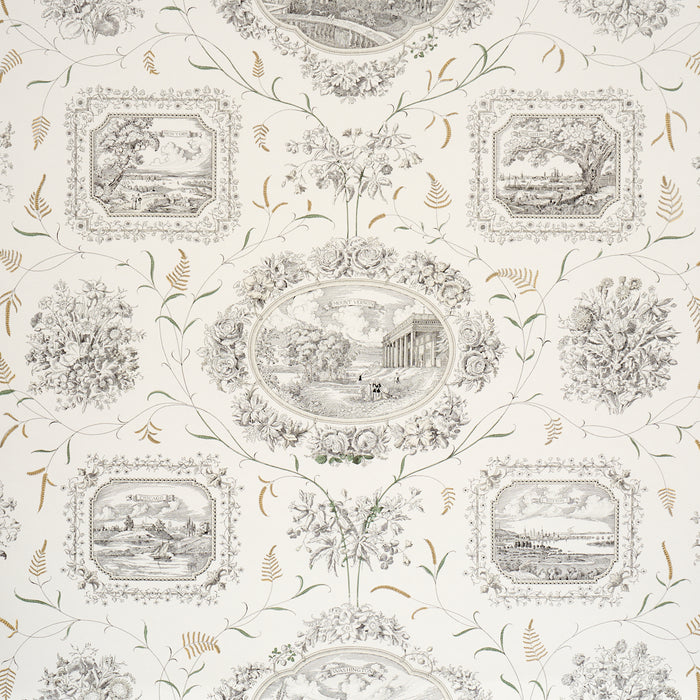 Schumacher Century Scenic Toile Black Wallpaper Sample 5018410