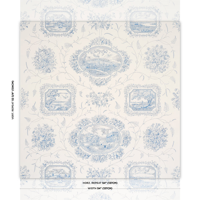 Schumacher Century Scenic Toile Blue Wallpaper Sample 5018411