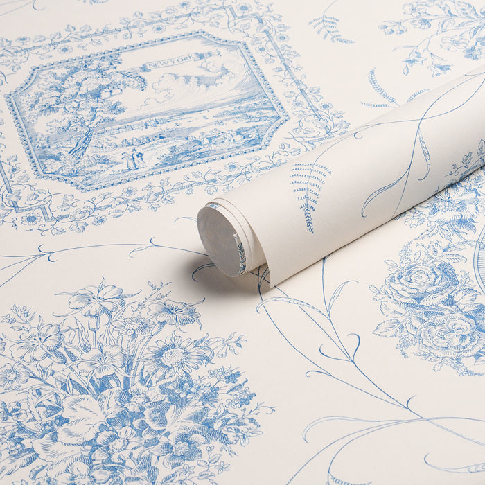 Schumacher Century Scenic Toile Blue Wallpaper Sample 5018411