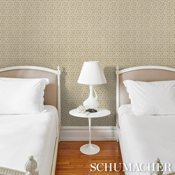 Schumacher Malaya Hand-Block Print Yellow Wallpaper Sample 5018461