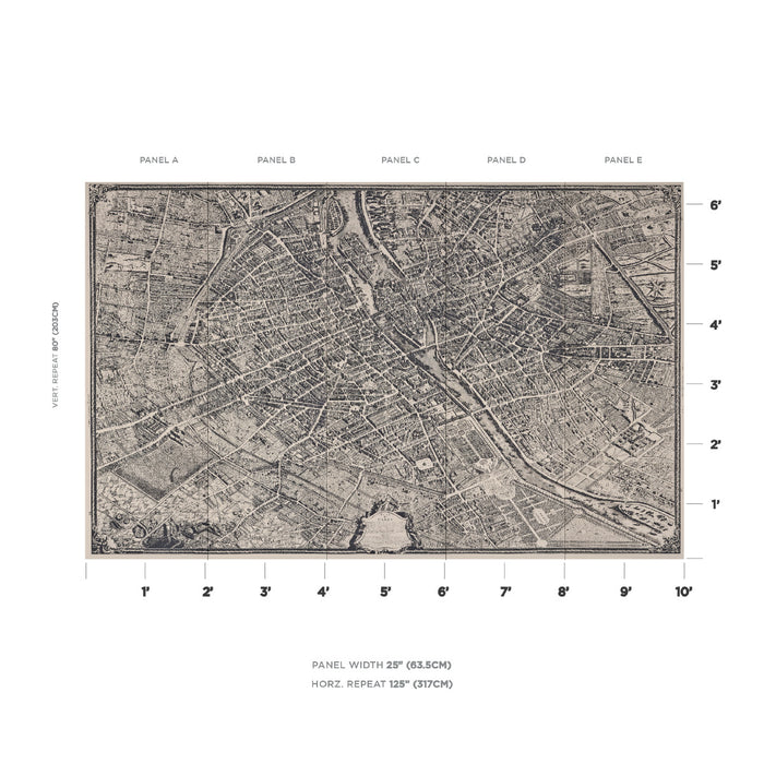 Schumacher La Cite Panel Set Ebony On Cream Wallpaper Sample 511450