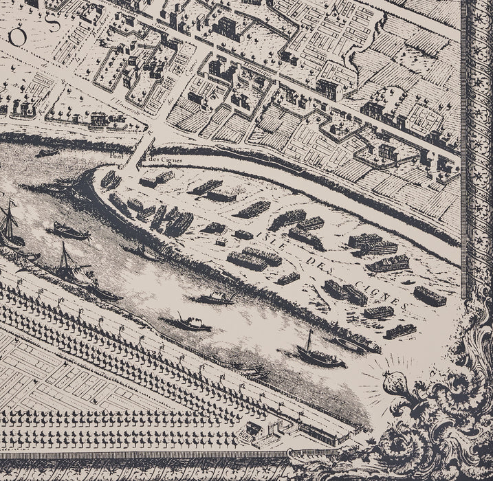 Schumacher La Cite Panel Set Ebony On Cream Wallpaper Sample 511450