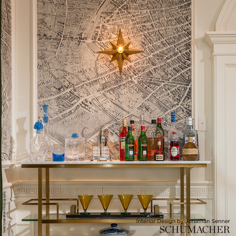 Schumacher La Cite Panel Set Ebony On Cream Wallpaper Sample 511450