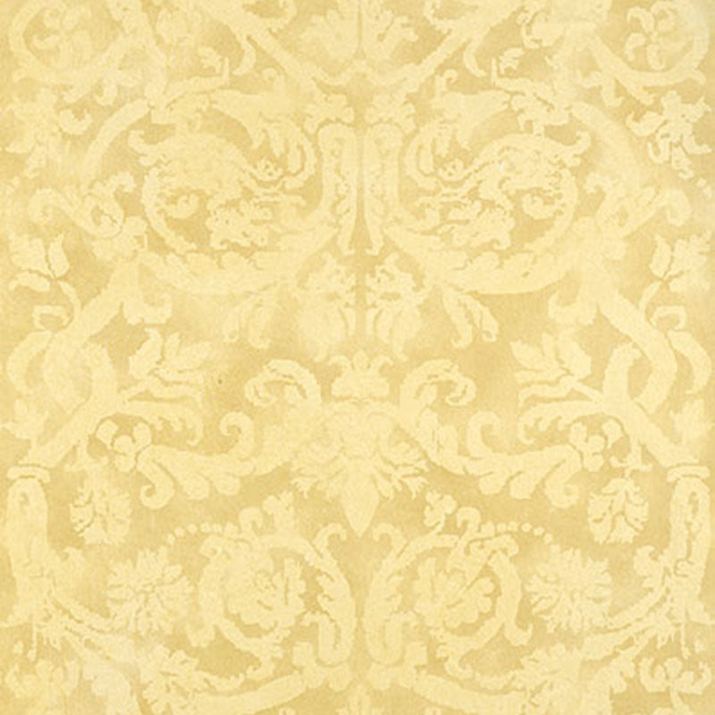 Schumacher Pontine Damask Soft Gold Wallpaper Sample 529111