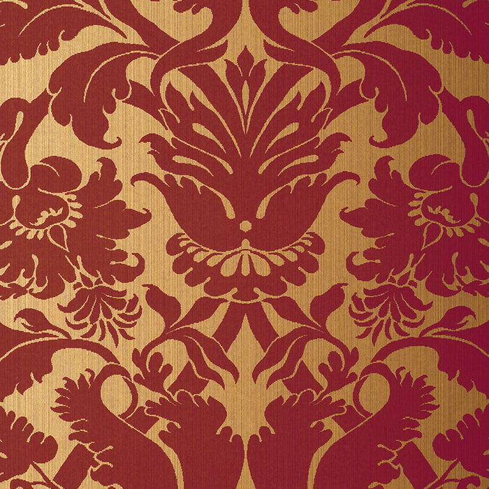 Schumacher Fiorella Damask Red On Gold Wallpaper Sample 529195