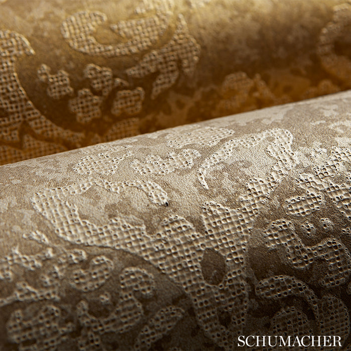 Schumacher Damasco Metallico Gold Leaf Wallpaper Sample 529911
