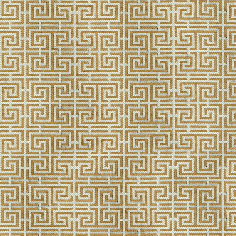 Schumacher Chinois Fret Tobacco / Aqua Fabric Sample 54954